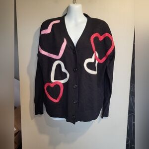 Aaeda Black Heart Patterned Women's Cardigan, Size Medium